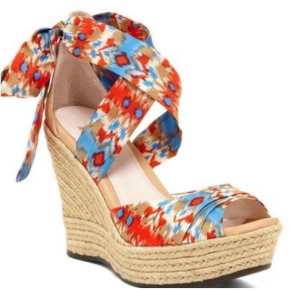 UGG Lucianna Santorini silk Ikat print wrap espadrilles sandals Size 7.5 - Picture 2 of 13